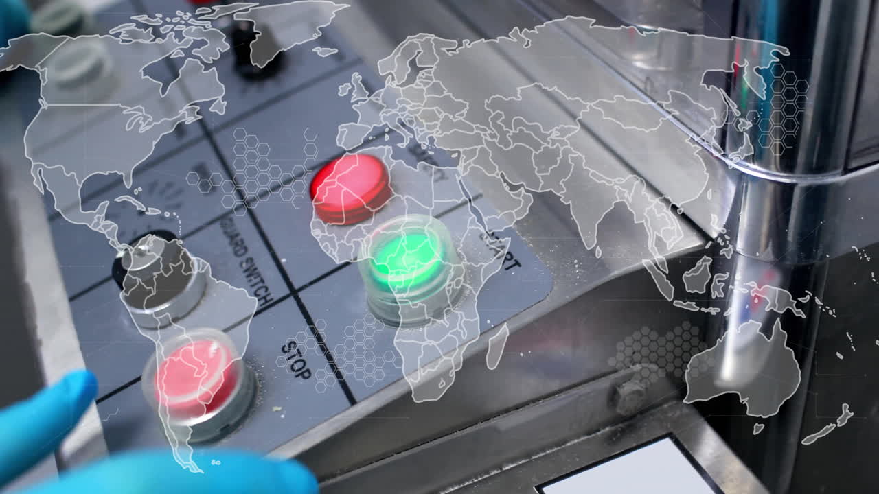 Animation of world map over hand pushing buttons