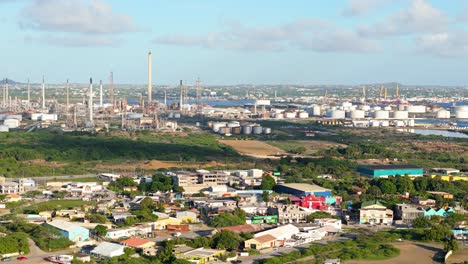 telephoto aerial orbit around refinery in willemstad curacao