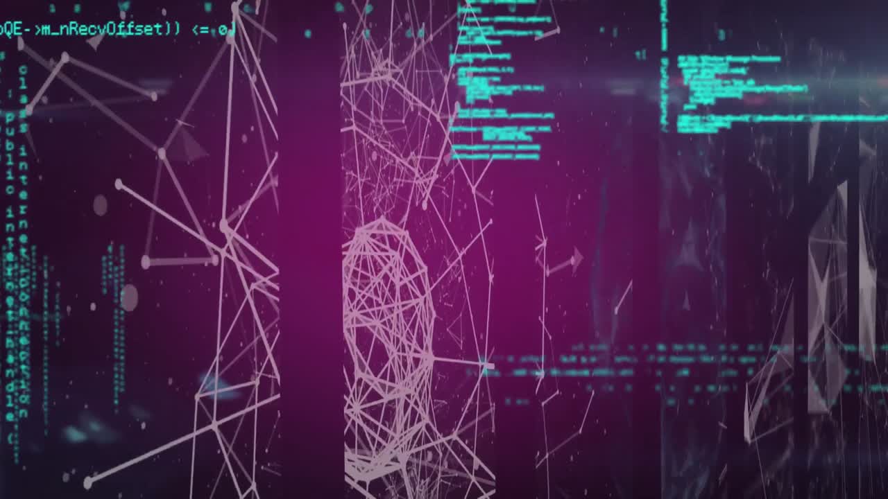 Animation of a moving network of connections and information on black