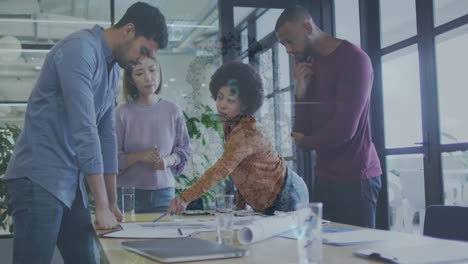 animation of data processing over diverse business people in office