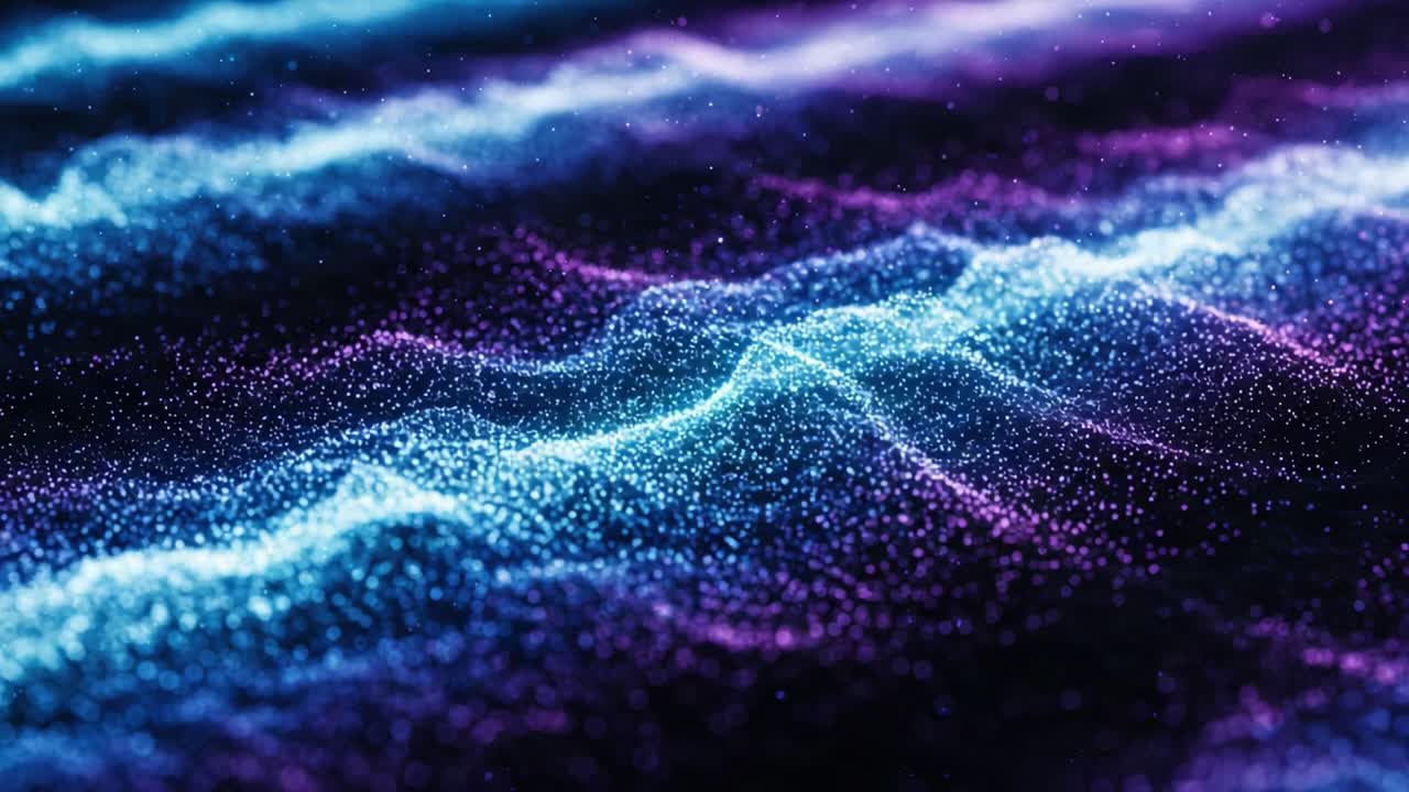 A Dynamic Display of Colorful Particles Creating Waves of Light Across a Dark Background, Illustrating the Beauty of Digital Imagery and Abstract Art