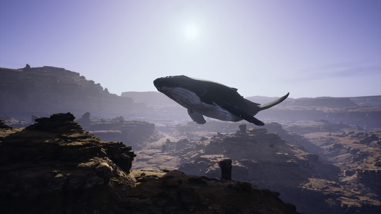 Whale soars gracefully over the grand canyon under a radiant sun