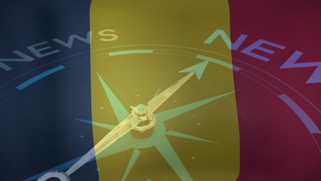 animation of compass and news over flag of romania