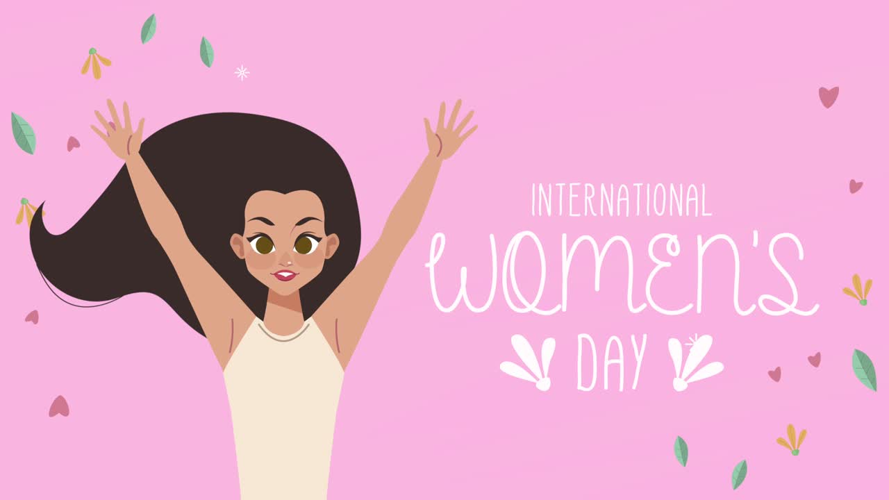 happy womens day lettering with woman celebrating