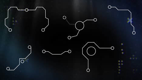 animatie van witte verbindingen met gegevensverwerking en witte stippen op een zwarte achtergrond
