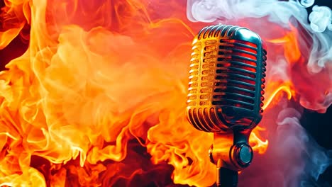 a microphone on fire with smoke coming out of it