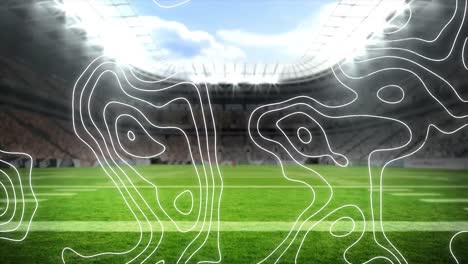 animation of white map lines moving over sports stadium