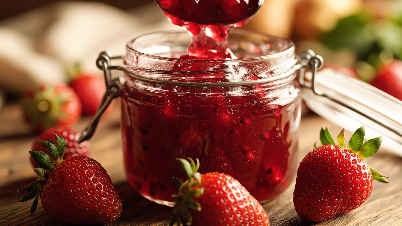 Fresh Homemade Strawberry Jam in a Glass Jar