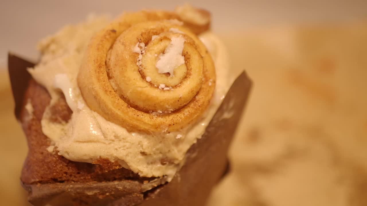 Close-up of a Cupcake with Cinnamon Roll Topping