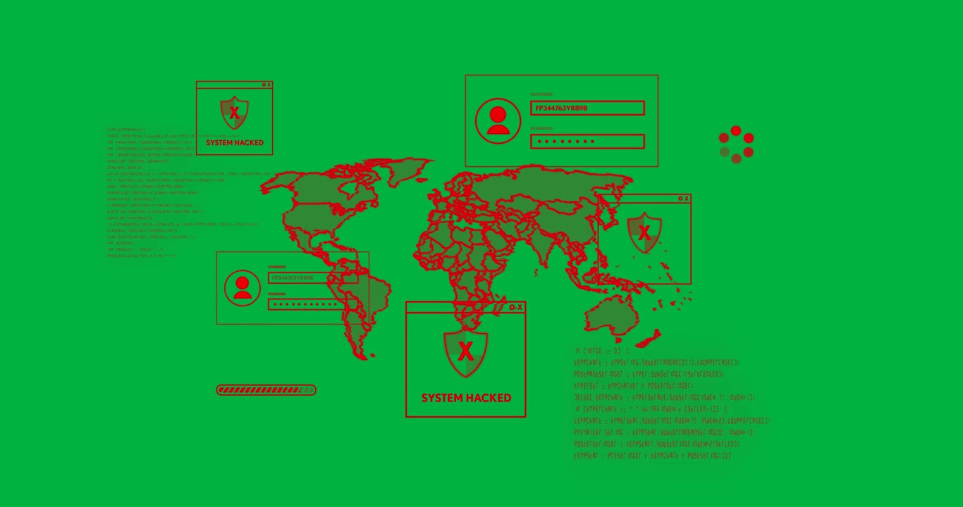 Animation of binary coding and virus data processing over world map