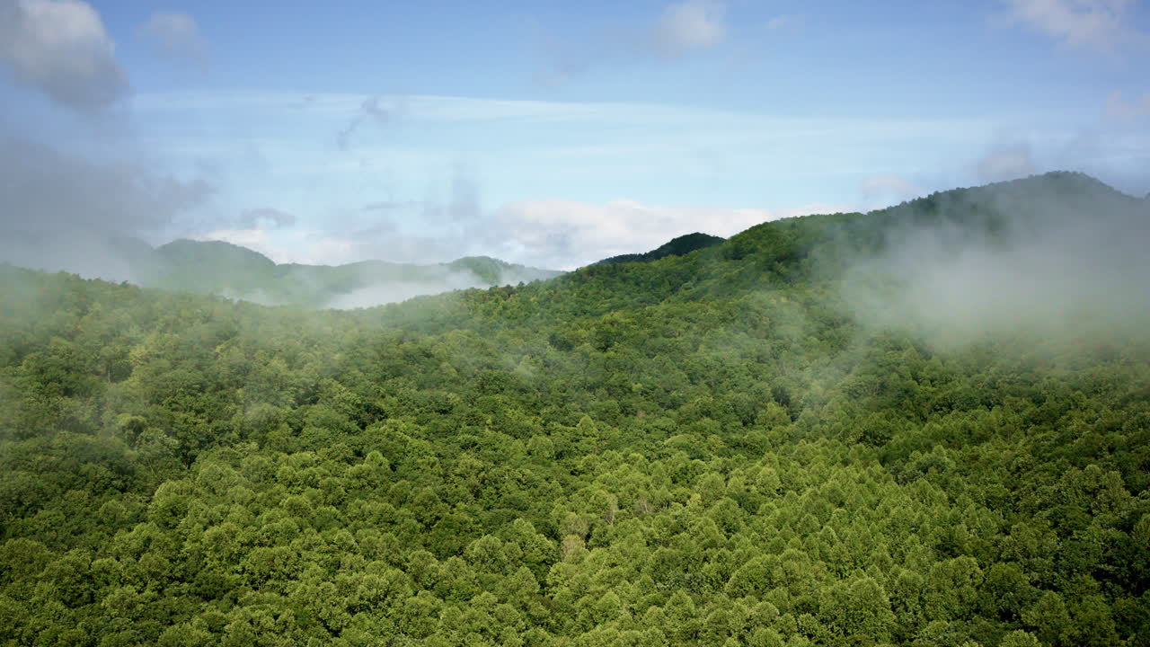 Epic aerial view of mist-shrouded peaks in the Smoky Mountains, USA