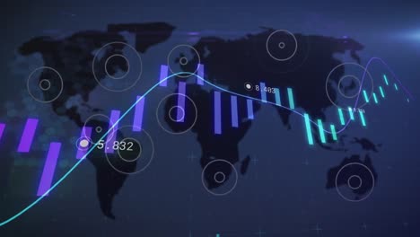 Animation-Der-Linie-Mit-Finanzdatenverarbeitung-über-Der-Weltkarte