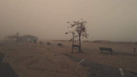 Lonely-benches-on-a-desolate-beach-in-October