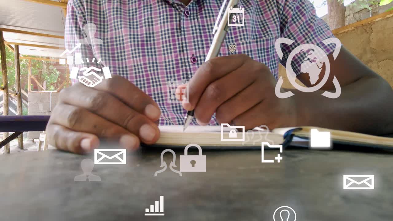 diseño gráfico futurista de un hombre que usa el teléfono