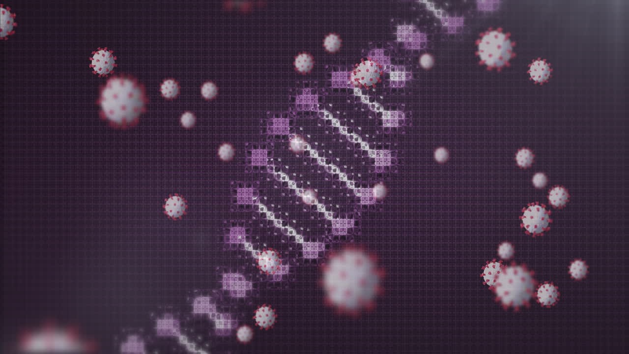 animação de células virais e cadeia de adn sobre fundo cinzento