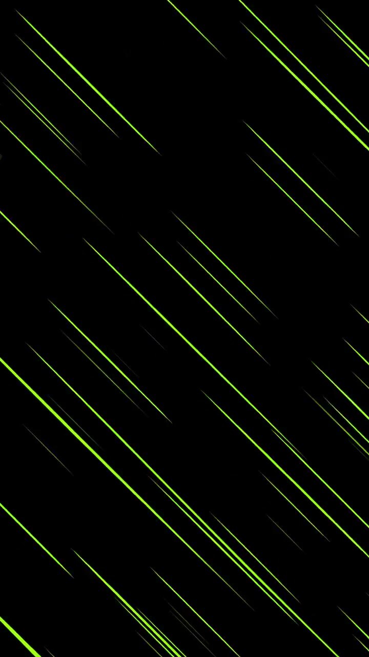Vertical thin diagonal green anime speed lines moving fast on black background, seamless loop, vertical format