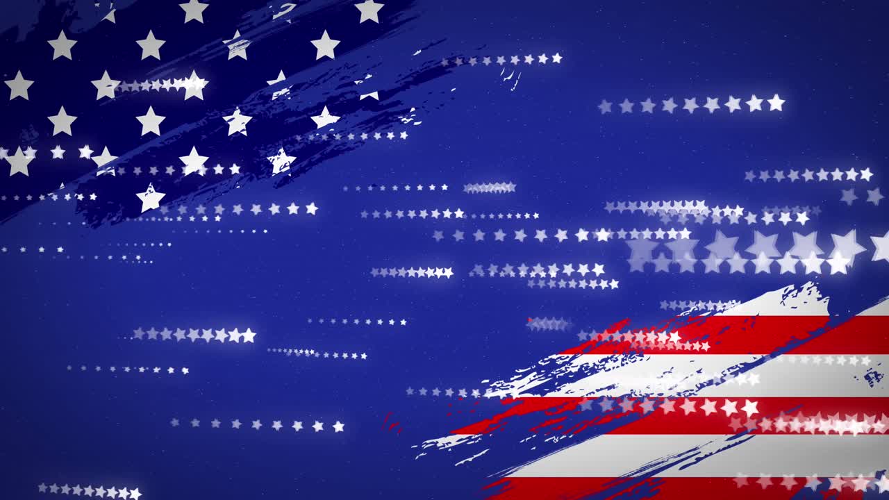 Animation of stars over flag of usa on blue background