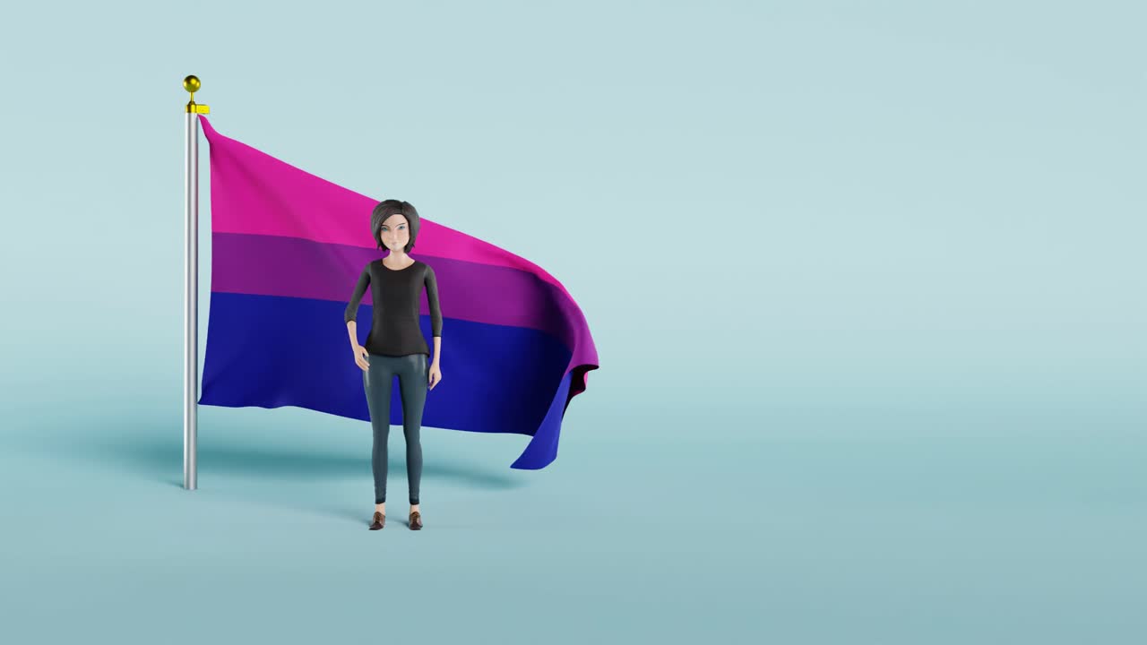 Bisexual Pride Flag flowing against blue background, 3D animation
