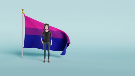 Bisexual-Pride-Flag-flowing-against-blue-background,-3D-animation