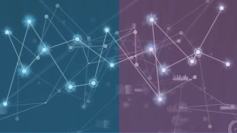 animation of network of connections with data processing over blue background