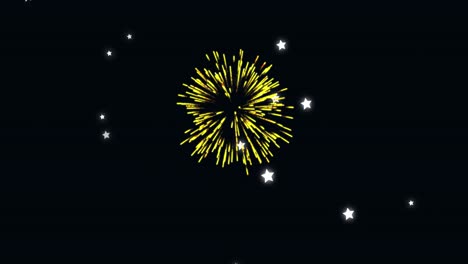 Animation-of-glowing-stars-and-fireworks-exploding-against-black-background