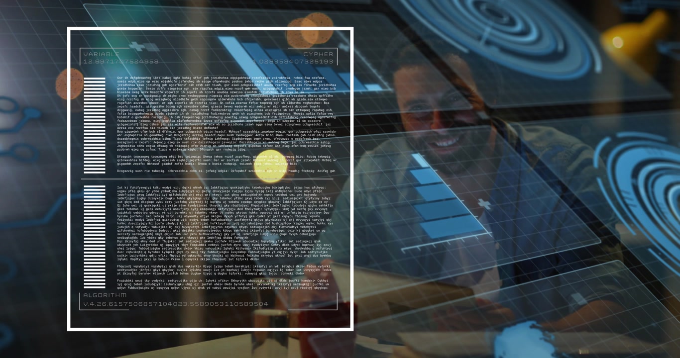 Vertical video: Man viewing tech HUD updating charts and radar, lifting head and smiling at update
