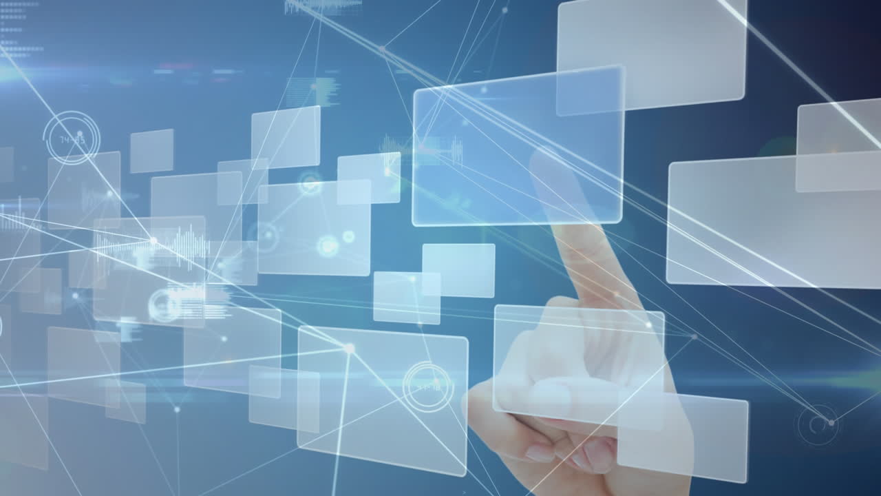 video generado digitalmente de una mujer de negocios usando una pantalla de interfaz 4k