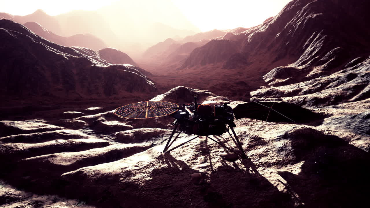 InSight Mars tutkimassa punaisen planeetan pintaa. Elementit toimittanut NASA.