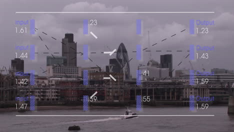 animation of financial data processing over london cityscape