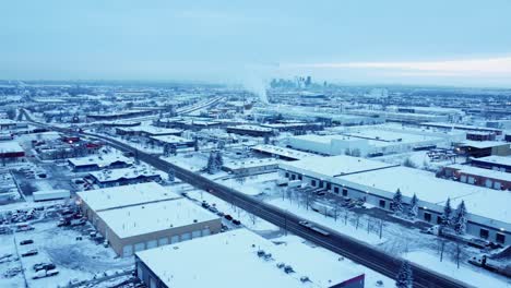 calgary extremadamente congelada en invierno: vista aérea