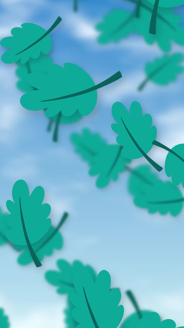 Animated Green Leaves Falling Against a Soft Blue Sky