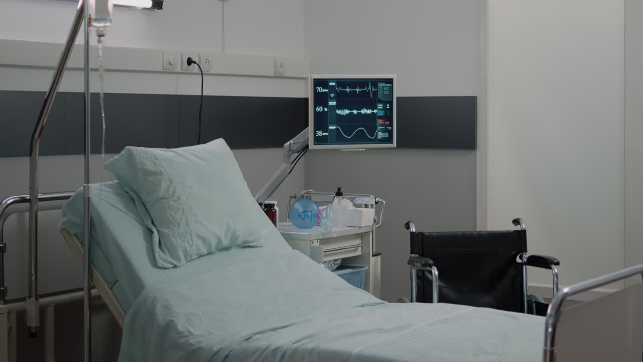 Empty reanimation room with heart rate monitor for pulse