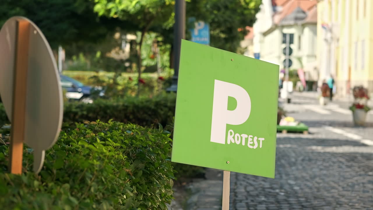 Protest sign on a street of a town