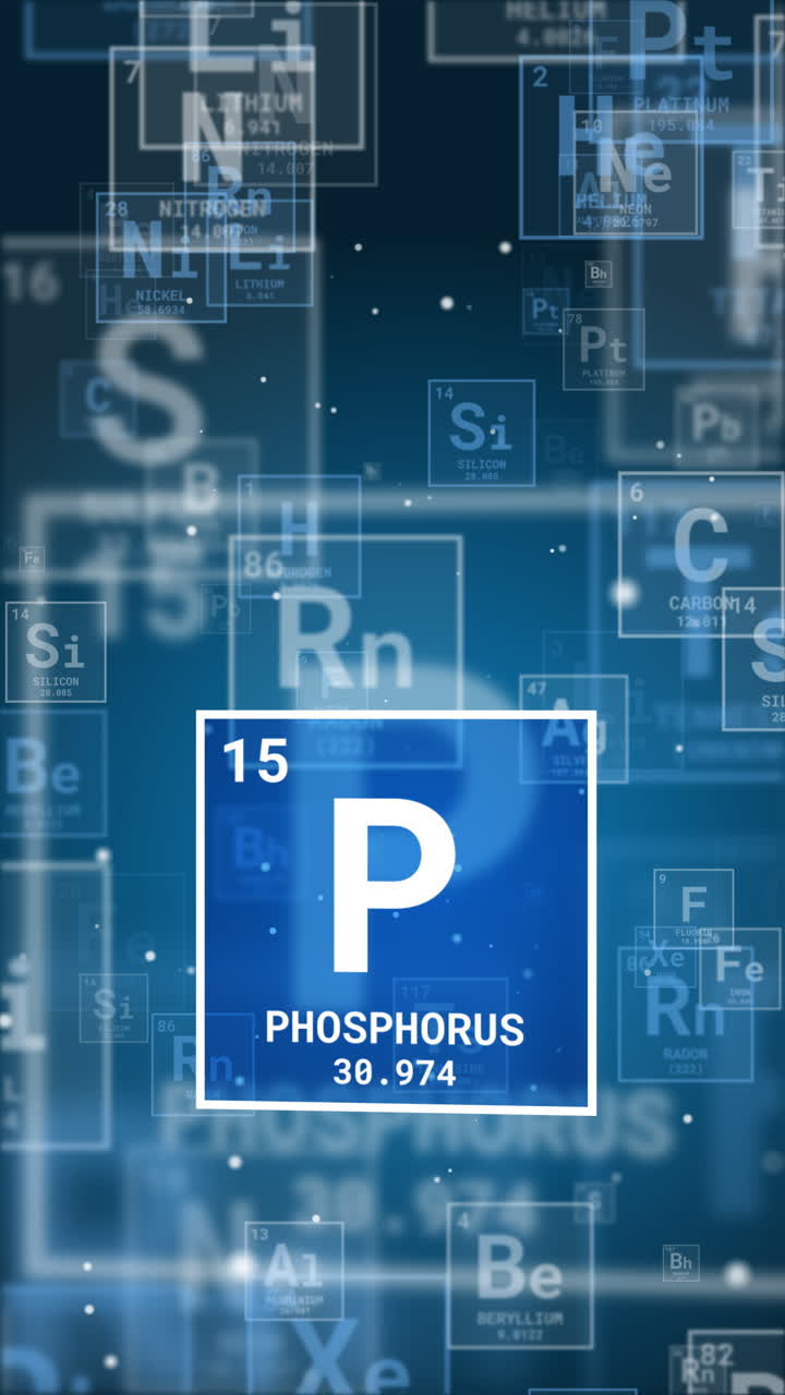 Phosphorus icon style concept on Periodic table. Loop animation chemical sign on blue background. Vertical video.
