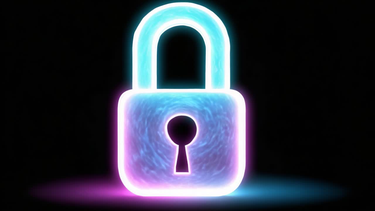 A Glowing Digital Padlock Symbolizing Security and Protection in a Futuristic Design with Vibrant Multicolored Lights