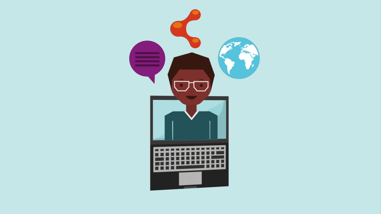 persona que utiliza una computadora portátil con elementos de comunicación global