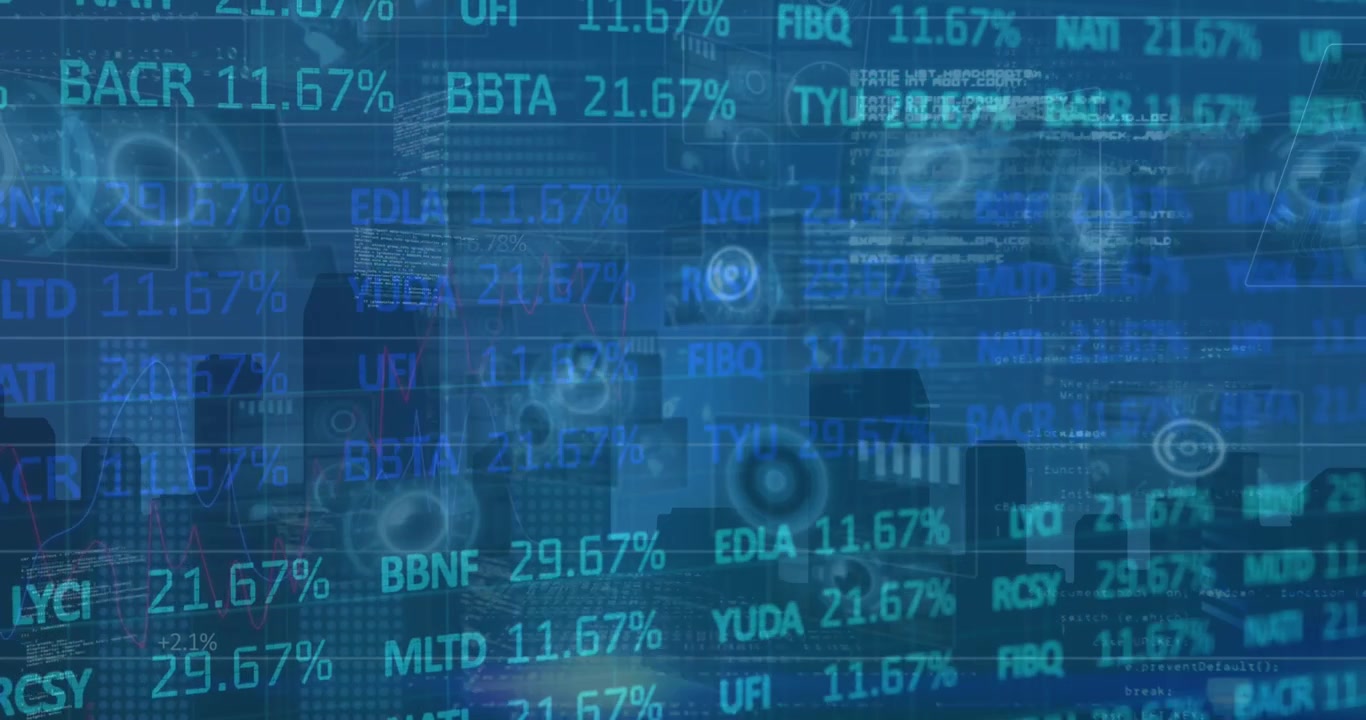 Digital Financial Stock Market Data Overlay on City Skyline
