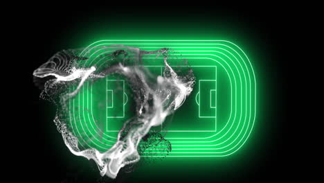 animación de onda digital gris sobre diseño de campo de fútbol verde neón contra fondo negro