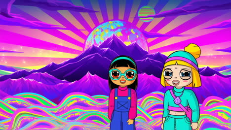 cartoon girls in a sci-fi landscape