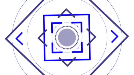 animation of blue and black circular and square scope rotating on white background