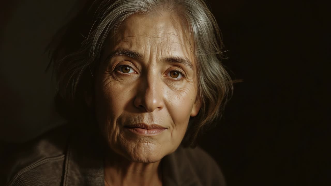 Ritratto di una donna anziana con capelli grigi