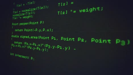 animación del lenguaje informático verde sobre puntos conectados contra un fondo negro.