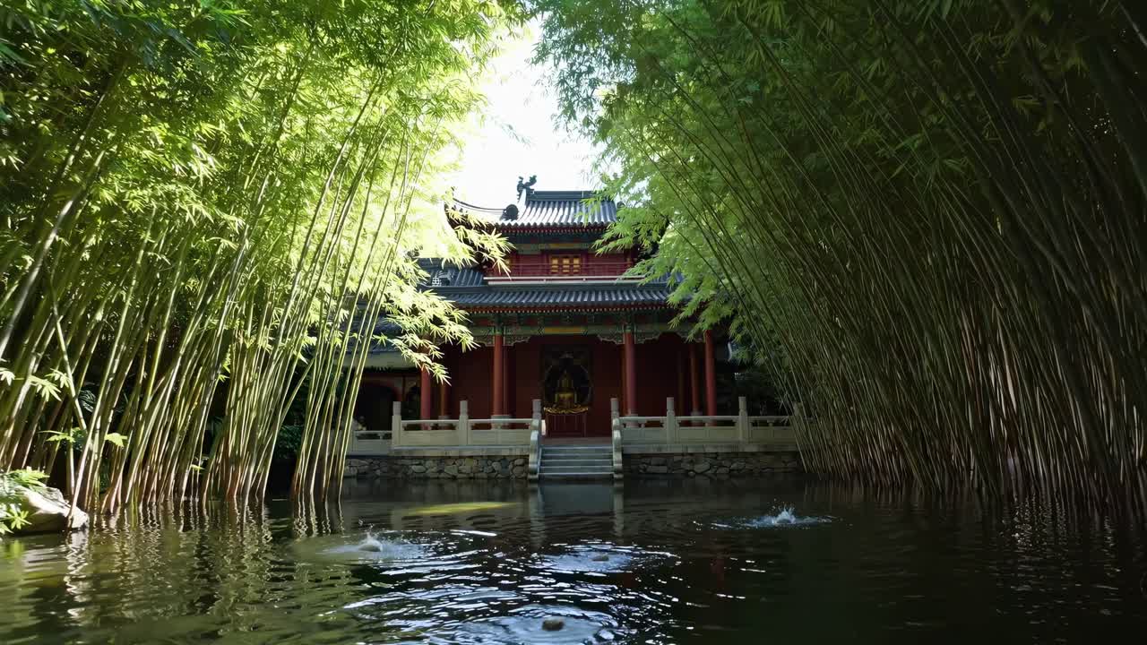 Low-angle video of a serene Buddha statue surrounded by swirling incense smoke, capturing a tranquil