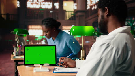 future healthcare professional studies medical methods next to copy space screen