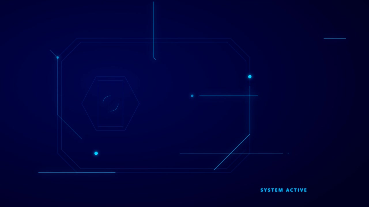 Digital Interface HUD with Abstract Geometric Lines and System Active Text