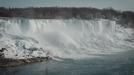 a side angle of the american falls at niagara falls shot from the canadian side on a canon c200 in 12 bit raw 60fps