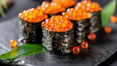 close-up of ikura gunkan sushi