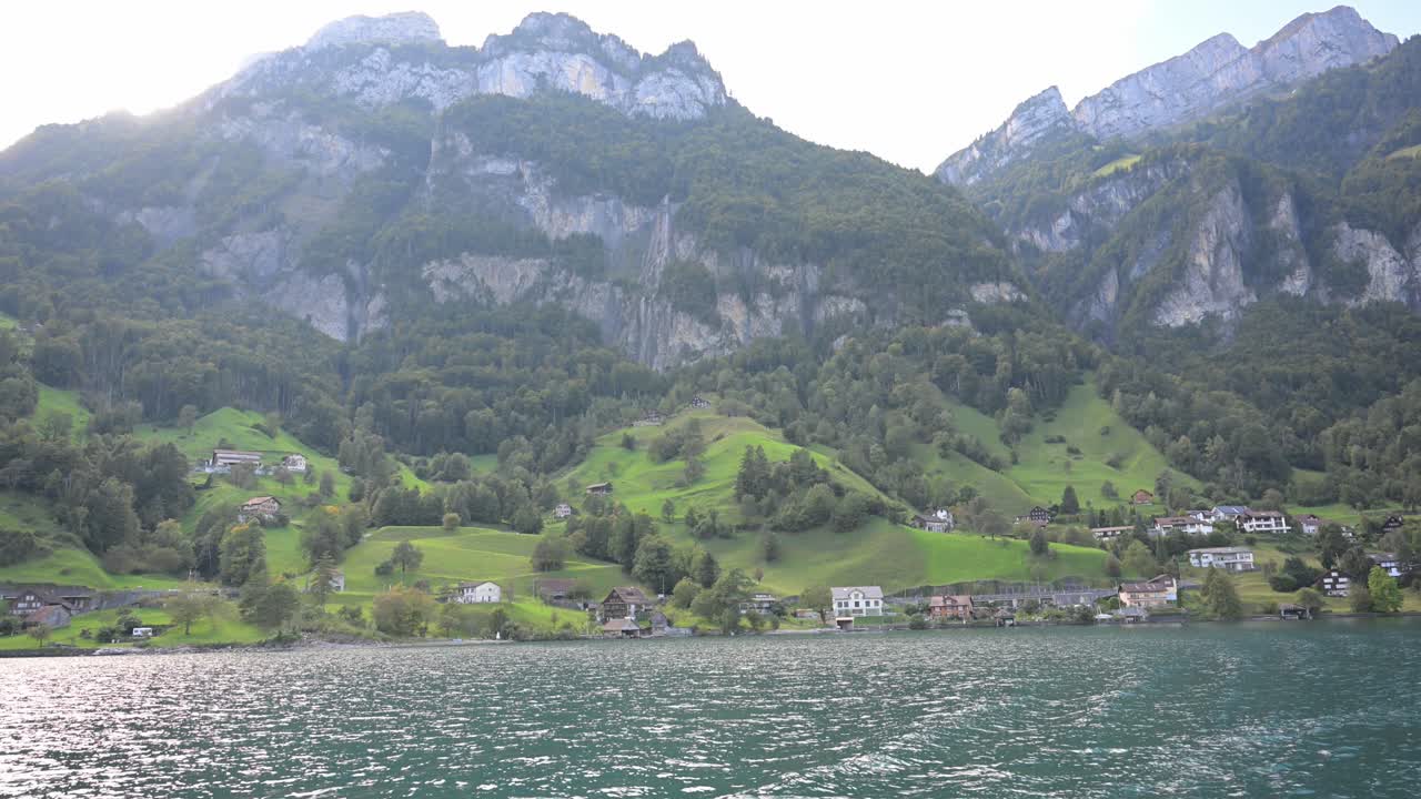 small Swiss village on Lake Lucerne viewable from public ferry service