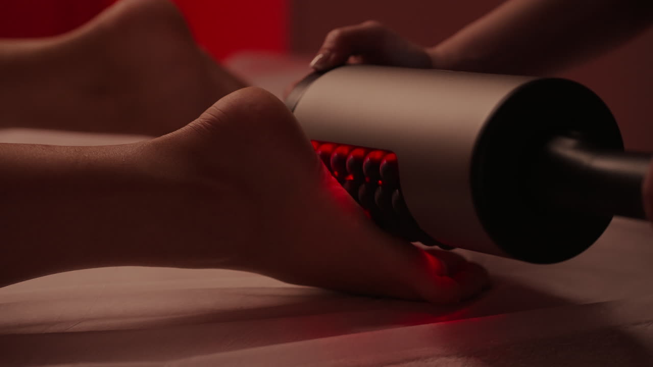 masaje con luz roja para el pie y la pierna