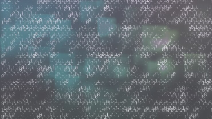Animation af databehandling over glødende firkanter på sort baggrund